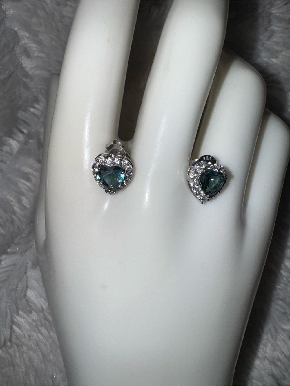 Stunning Round Cut Sterling Natural London Blue Topaz Heart Stud Earrings